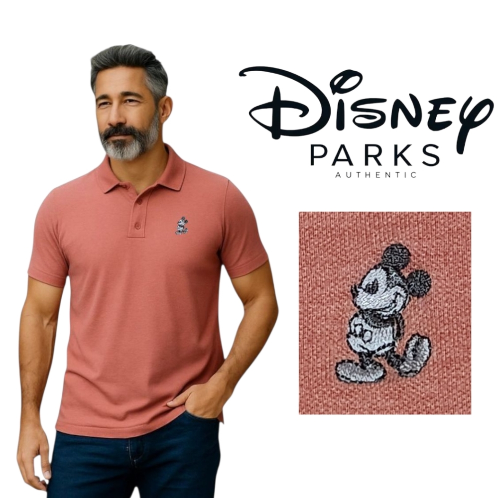 Disney Parks Authentic Men's Cotton Polo Golf Shirt – Light Orange